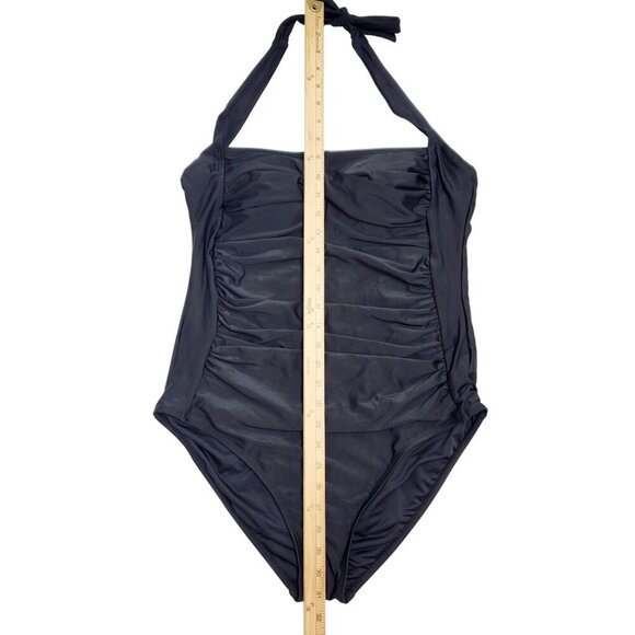 Black Halter One-Piece Swimsuit  Ruched Front Design & Tie Closure Size XL - Picture 9 of 9